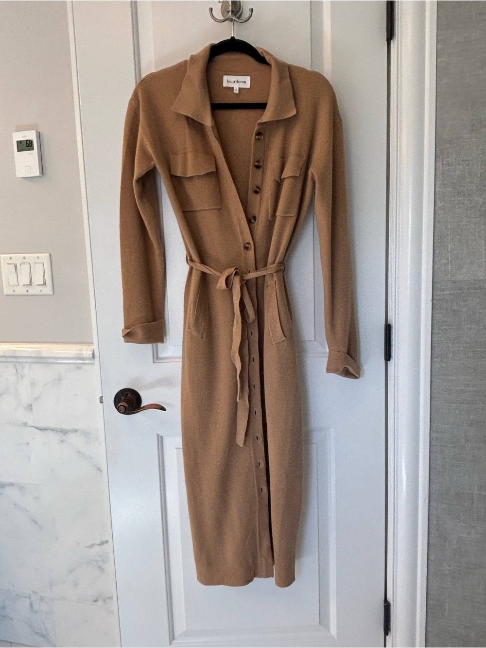 Heartloom Camel Long-Sleeve Button Front Belted Shirt Dress - Picture 2 of 3